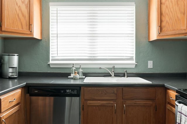 kitchen featuring sink, stainless steel dishwasher, and electric stove