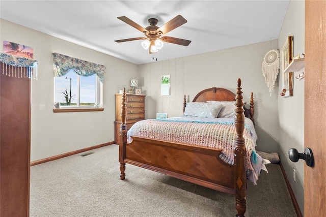 bedroom featuring ceiling fan and carpet floors