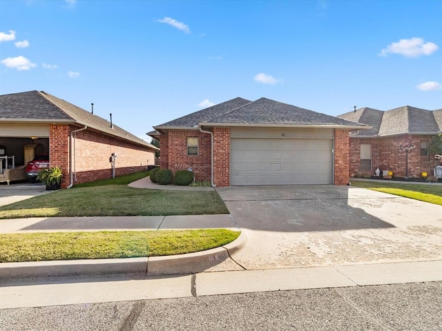 single story home with a front lawn and a garage