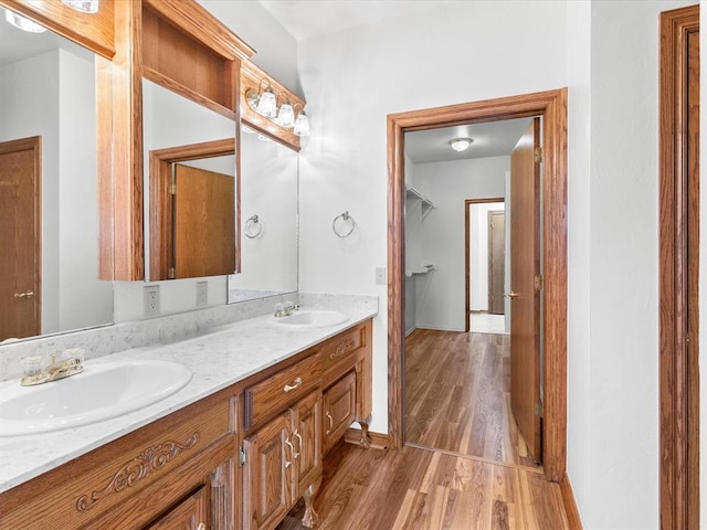 bathroom featuring vanity and wood-type flooring