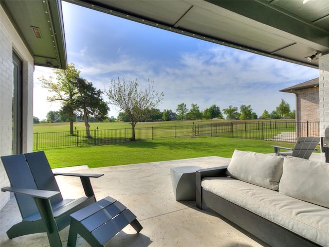 view of patio featuring a rural view and an outdoor hangout area