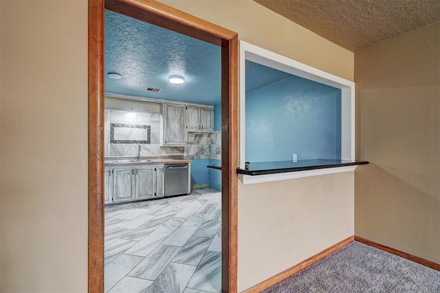 interior space with sink and a textured ceiling