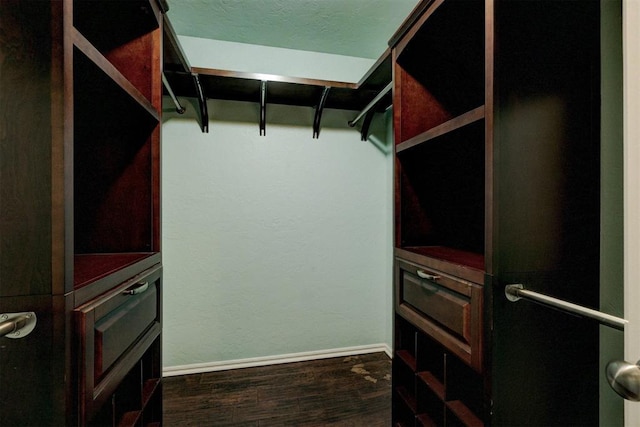 spacious closet featuring dark wood-type flooring