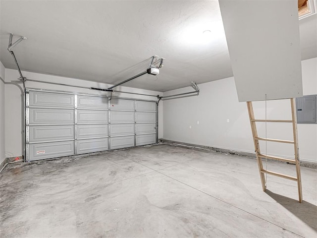 garage featuring electric panel and a garage door opener