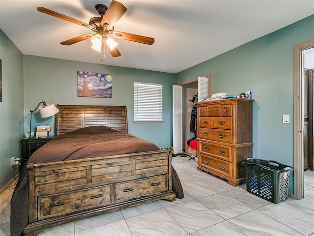 bedroom featuring a closet and ceiling fan