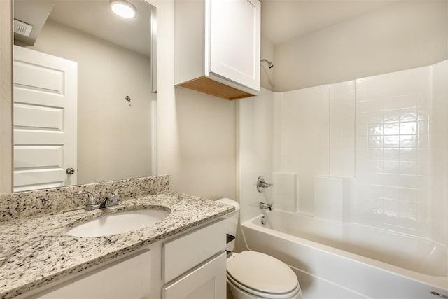 full bathroom featuring vanity, toilet, and tub / shower combination