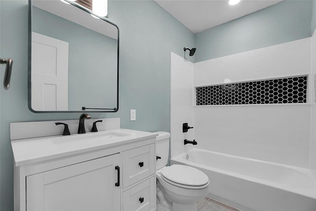 full bathroom with tile patterned flooring, vanity, shower / bath combination, and toilet