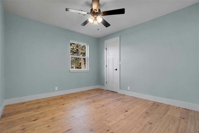 empty room featuring ceiling fan and light hardwood / wood-style floors