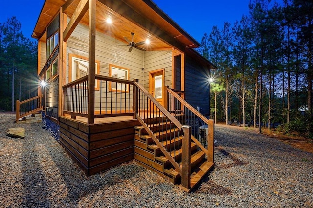 view of home's exterior with ceiling fan