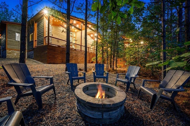 view of patio / terrace with a fire pit