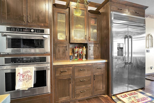 kitchen with dark wood-type flooring and stainless steel appliances