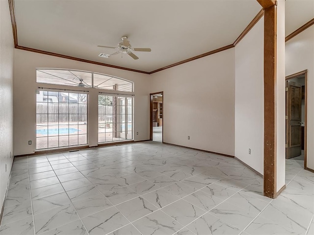 spare room with ceiling fan