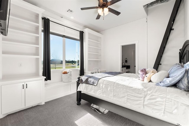 bedroom with carpet flooring and ceiling fan