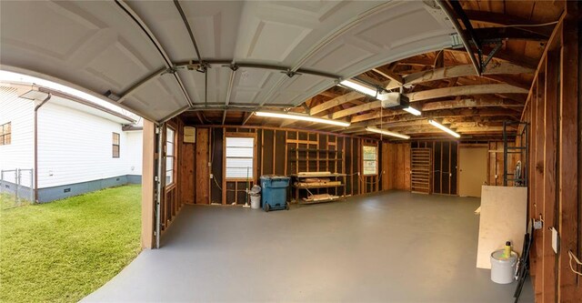 garage with a garage door opener