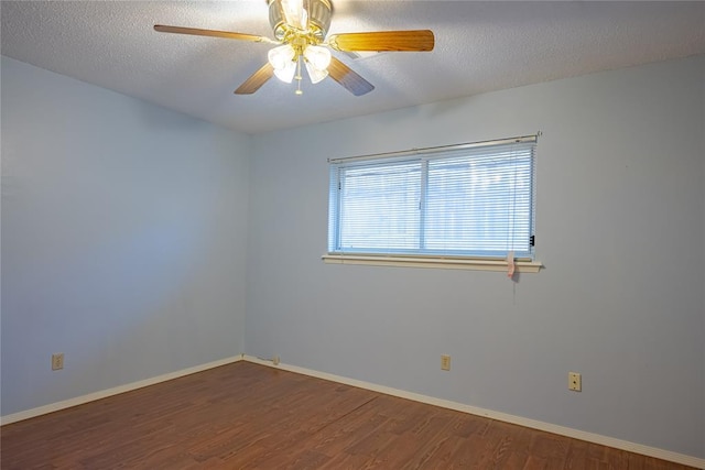 unfurnished room with hardwood / wood-style floors, a textured ceiling, and ceiling fan