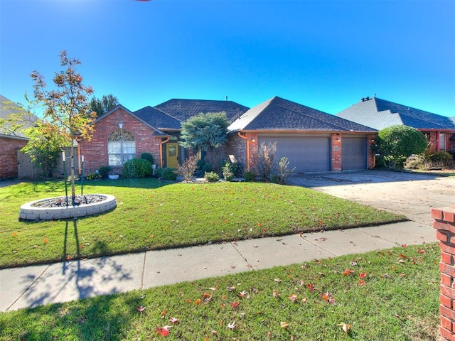 view of front of house featuring a front yard and a garage