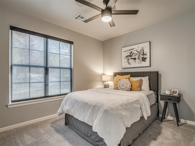 bedroom with carpet floors and ceiling fan