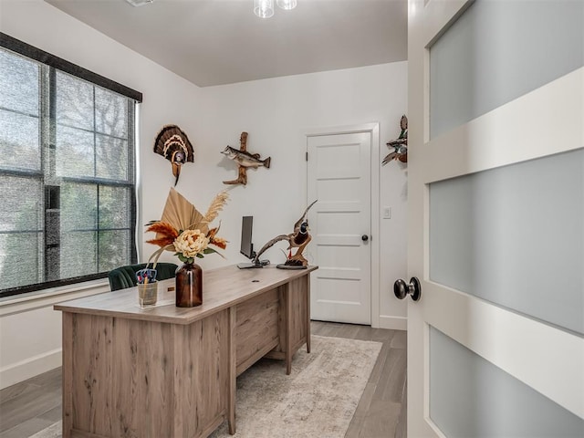 office space with light hardwood / wood-style floors