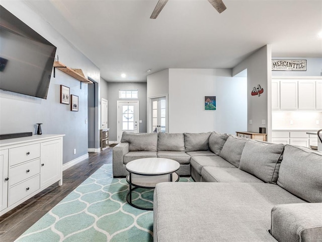 living room with dark hardwood / wood-style floors