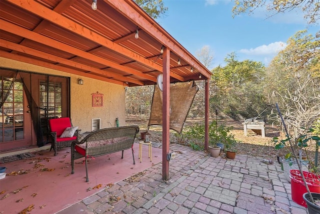 view of patio featuring french doors and an outdoor hangout area