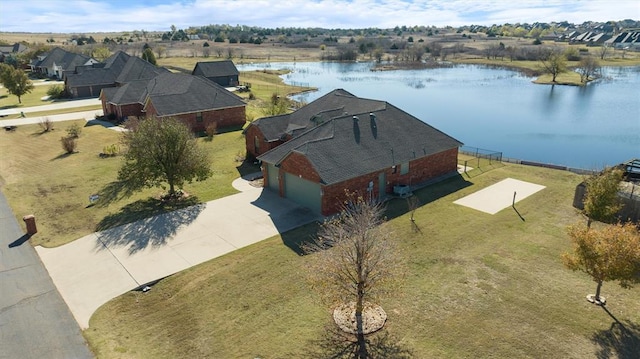 aerial view with a water view