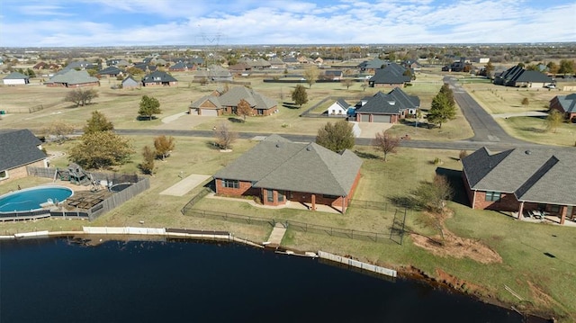 aerial view with a water view