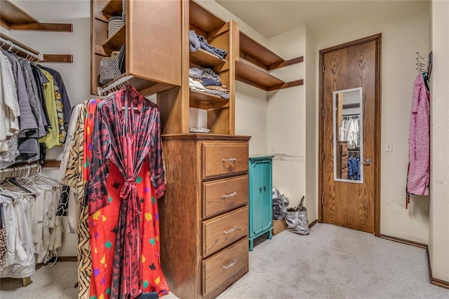 spacious closet featuring light carpet