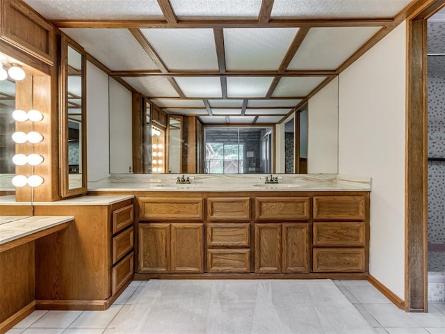 1501 S Avery Ave, Midwest City, OK 73130 - bathroom with double vanity and tile patterned flooring