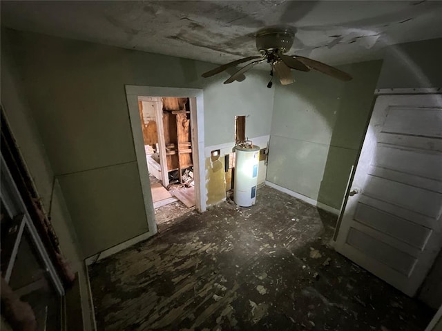 interior space featuring electric water heater and ceiling fan