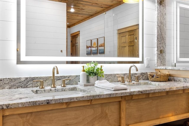 bathroom featuring vanity and wooden ceiling