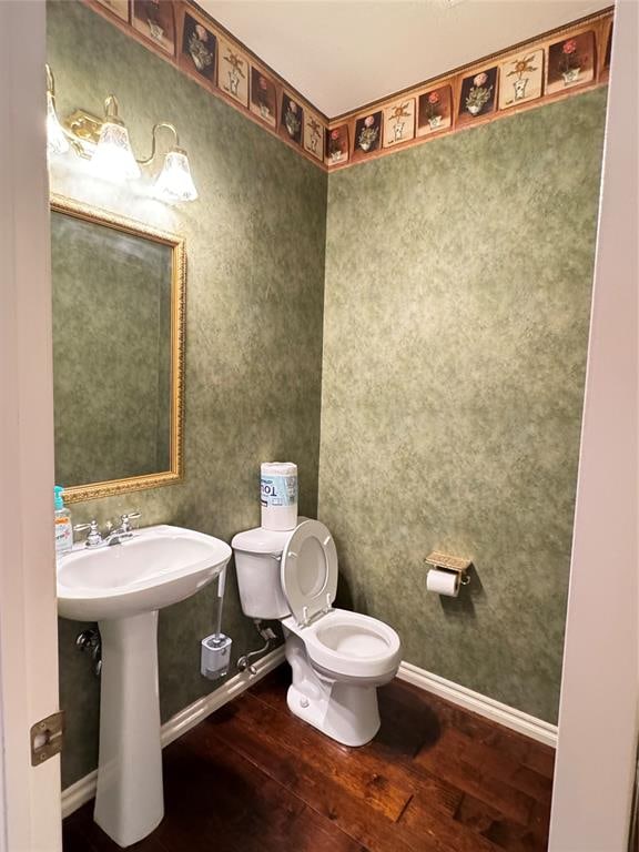 bathroom with wood-type flooring and toilet