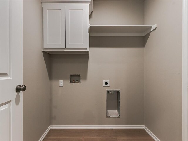 washroom with washer hookup, wood finished floors, electric dryer hookup, and baseboards