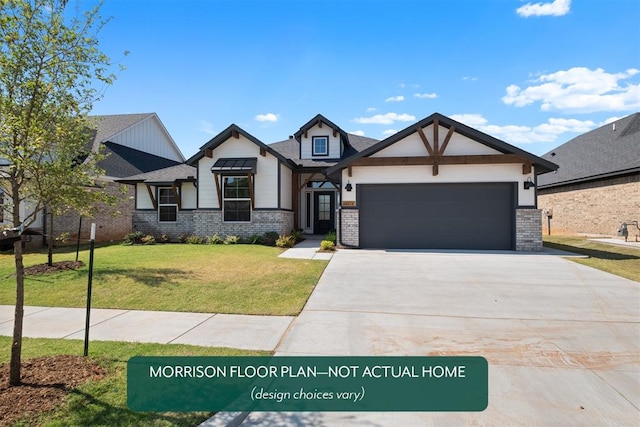 view of front of property featuring a front yard and a garage