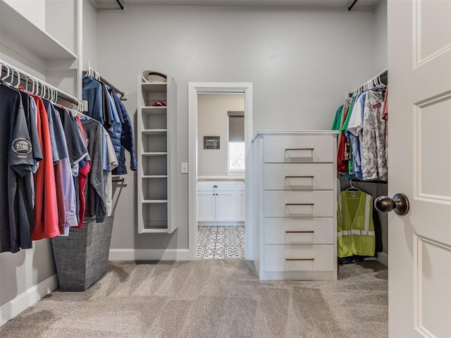 spacious closet with light colored carpet