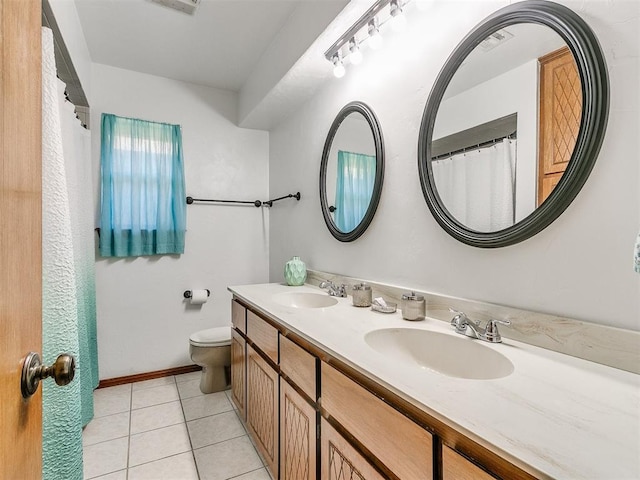 bathroom with tile patterned flooring, vanity, and toilet