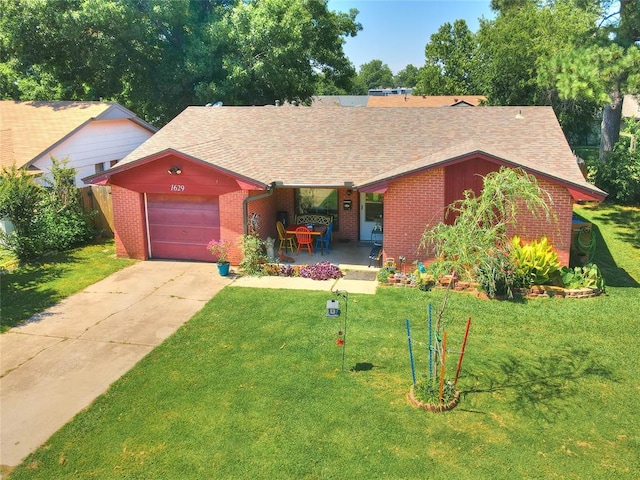 single story home with a front lawn and a garage