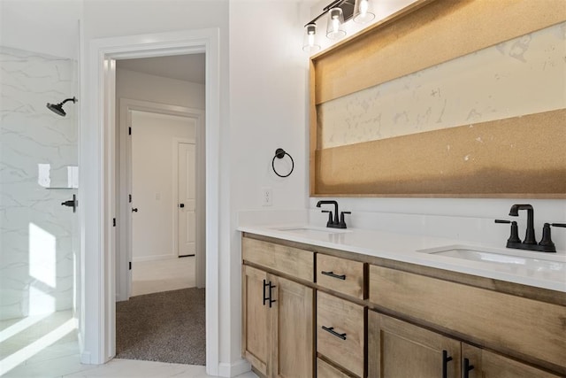 bathroom with vanity and walk in shower