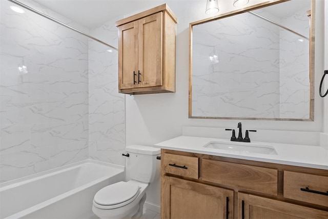 full bathroom featuring shower / tub combination, vanity, and toilet