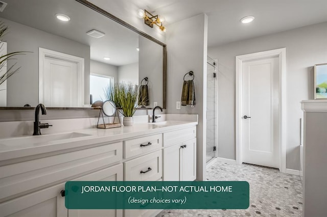 bathroom with vanity and walk in shower