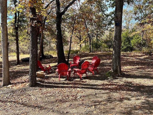 view of yard with a fire pit