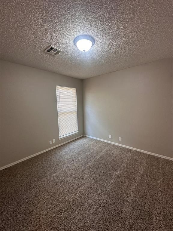 carpeted spare room with a textured ceiling