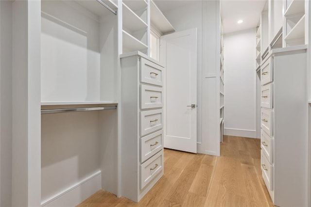 walk in closet with light wood-type flooring