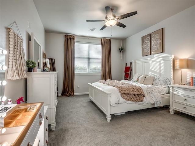 bedroom featuring ceiling fan and carpet floors