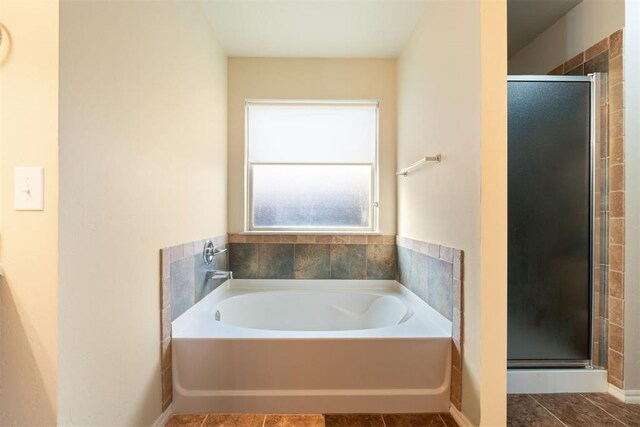 bathroom with plus walk in shower and tile patterned floors