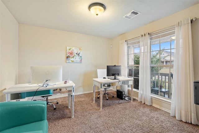 view of carpeted home office