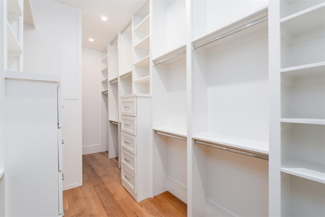 spacious closet featuring light wood-type flooring