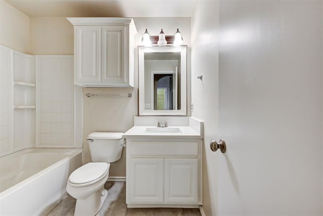 full bathroom with shower / tub combination, vanity, and toilet