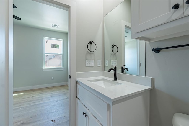 bathroom featuring vanity and hardwood / wood-style floors