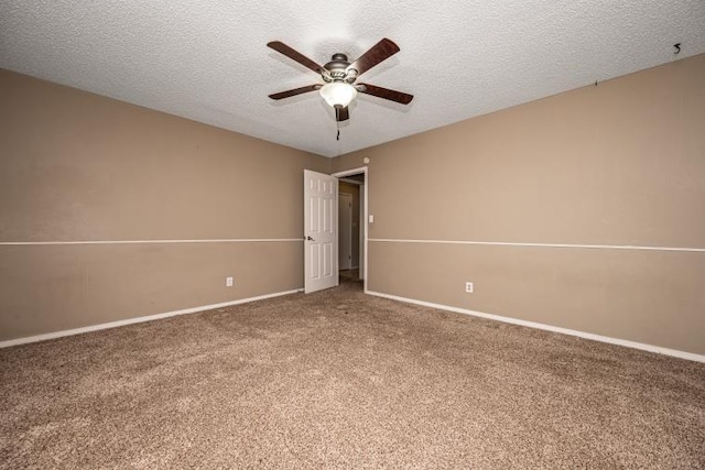 unfurnished bedroom featuring carpet, a textured ceiling, and ceiling fan