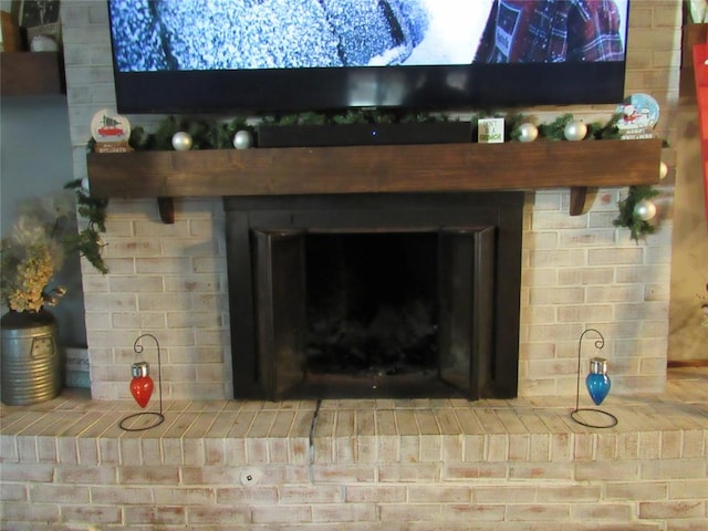 room details with a brick fireplace